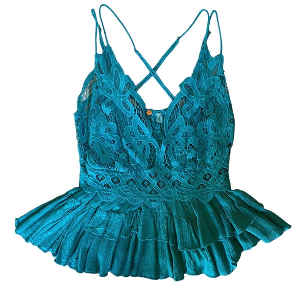 Free People Tops - Free People Adella Lace Cami Teal Size M
